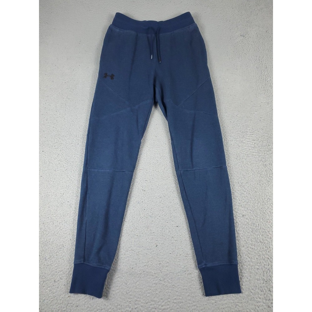 Under Armour Mens Small Blue Running Track Joggers Sweatpants Fitted Cotton
